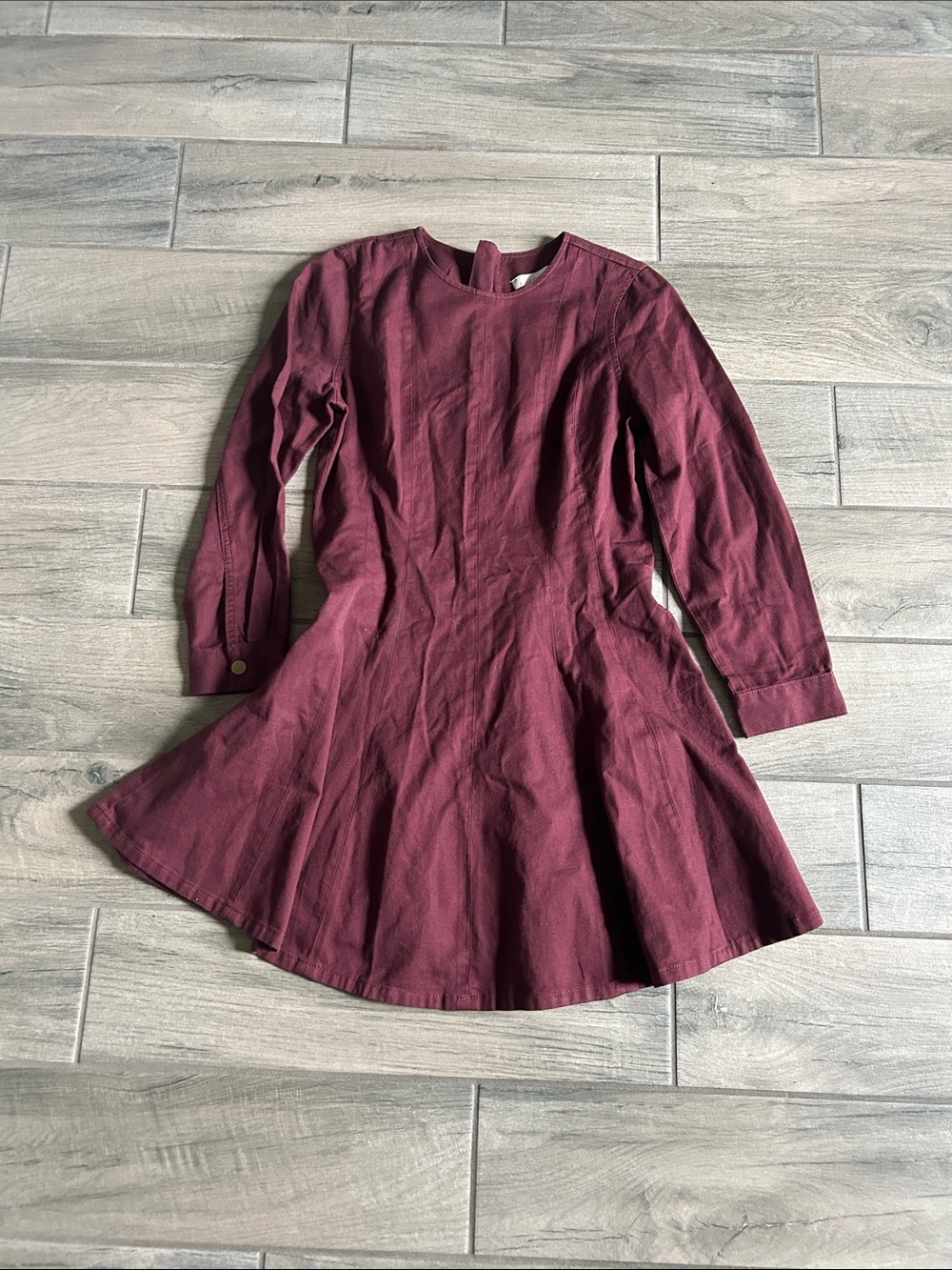 LOFT Burgundy Long-Sleeve Fit & Flare Mini Dress